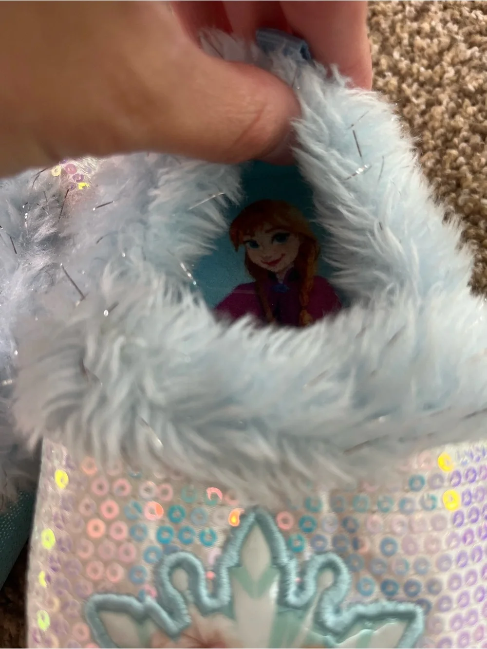 Disney Frozen Light Blue Sequin Girls Slippers